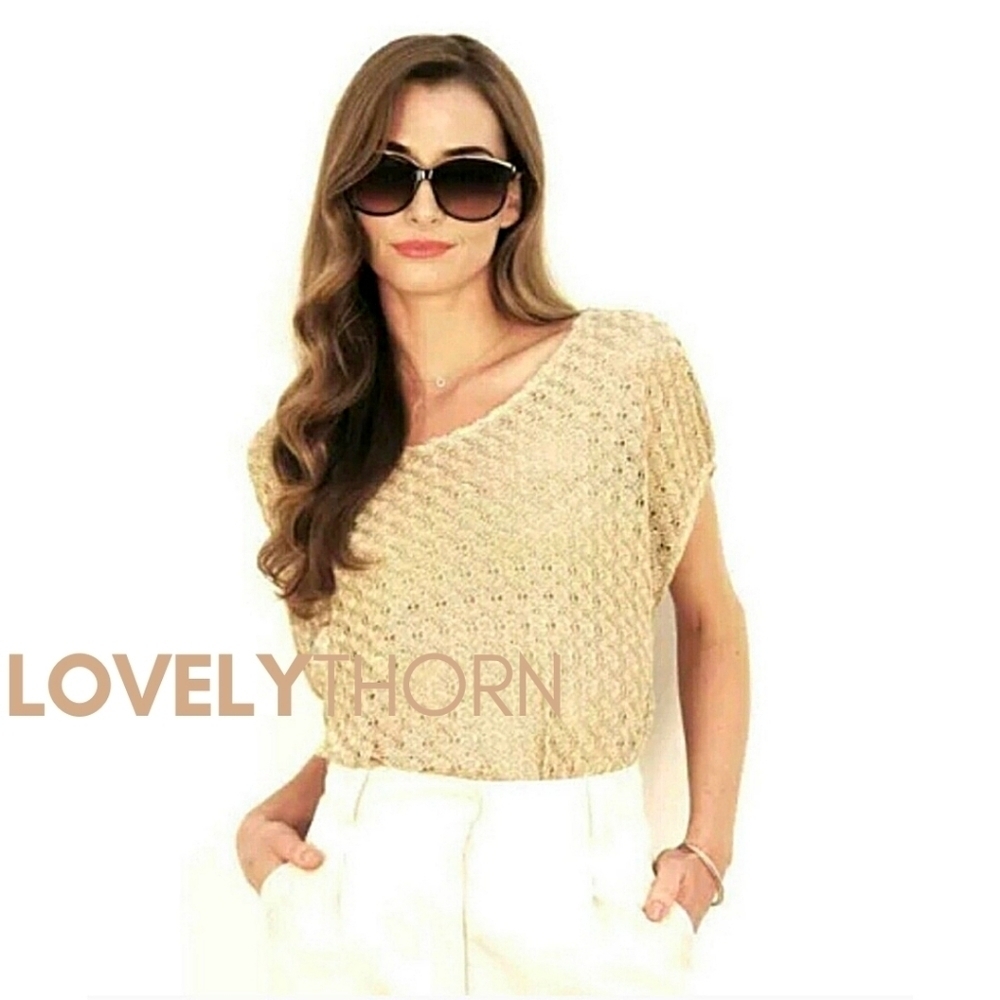 LAUREN CONRAD // ltd ed ultra-chic gold open knit off the shoulder top